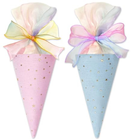 YUZHEDM 2 Stücke Zuckertüten, Erhältlich Blau und Pink Form, Schultüten, Schultüte Bastelset, Geschenke zur Einschulung, Geeignet für Eingangszeremonien, Themenpartys, Raumdekorationen