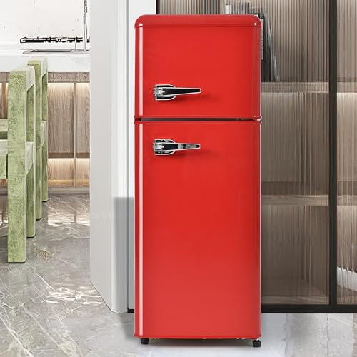 Kyl-fryskombination, Minikylskåp, 92 liters total volym, med 28 liters frysvolym, Energiklass D, 116 kWh per år, -27°C ~ 13°C,Red