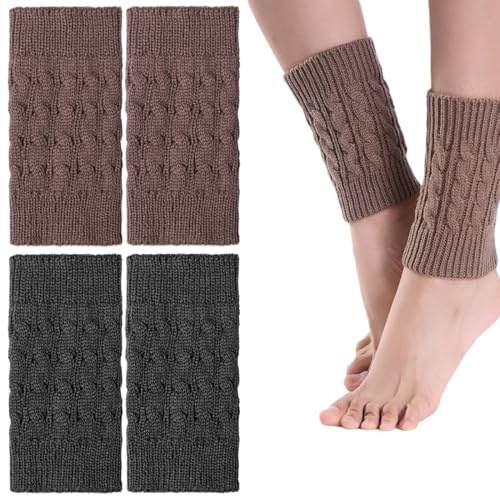 OUDQFCJ 2 paires de guetre femme pour Oktoberfest, accessoires de costume traditionnel, jambiere femme laine courts avec motif torsadé, noir taupe