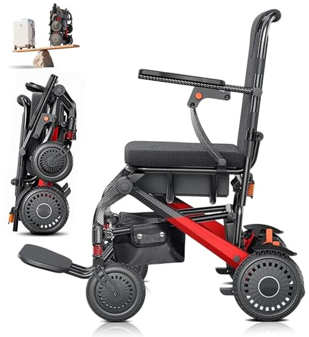 ZQHQKJ Elektrorollstuhl faltbar, leicht – 17,3 kg (ohne Akku), 500W Motor, 12Ah Li-Ion Akku, bis 20 km Reichweite, elektromagnetische Bremse, bis 150 kg, für Senioren, Reise & Alltag
