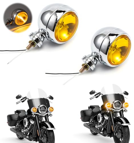 APEBAZY 2 Stück Nebelscheinwerfer Motorrad Runde Chrom Motorrad Zusatzscheinwerfer Lauflichter Kompatibel mit Chopper Bobber Cruises Softail 883 Steed VLX 400 600 Magna 250 750(Gelb)