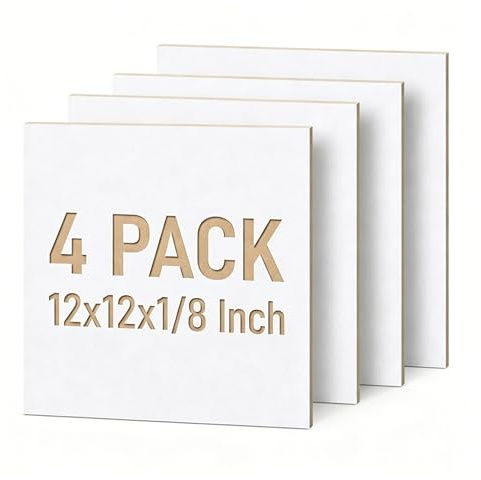 Creatorally 4 Pack Pre-Painted Basswood Plywood Sheets, 300x300x3mm, Coloured Craft Wood Boards, Ready for Laser Cutting, Engraving & DIY Projects (White)