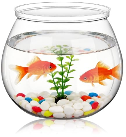 FIXOSHEE Kunststoff Fischglas Rund Klein Transparent Robustes Kleiner Aquarium für Goldfische Dekoratives Heim Aquarium für Büro und Zuhause