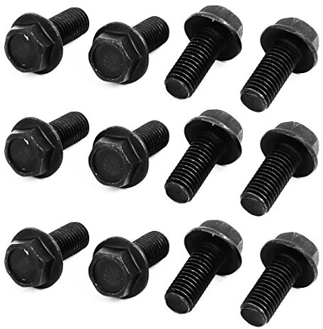 sourcing map 12Pcs Boulons à embase Noir Métallique pour Machine De Découpe | Hex, M7x15mm, Vis à Filetage gauche