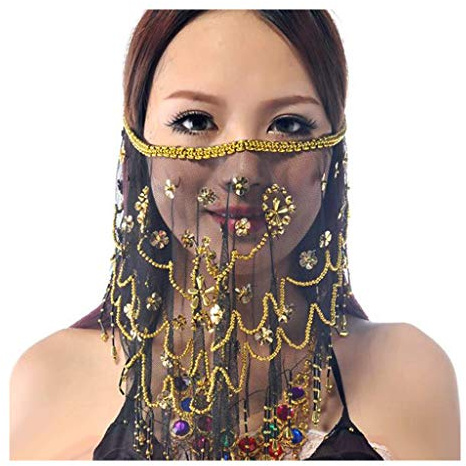 Wuchieal Women's Belly Dance Tribal Face Veil With Halloween Costume Accessory