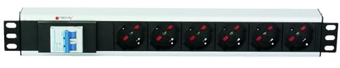 Techly Professional 102642 Multipresa 6 Posti da Rack 19 con Magnetotermico Spina C14 1,5U Nero/Argento