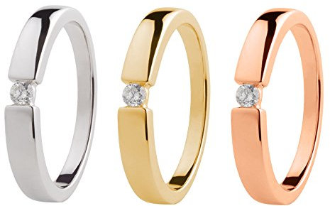 Ardeo Aurum Damenring aus 585 Gold Weißgold mit 0,07 ct Diamant Brillant Spannfasssung Verlobungsring Solitär