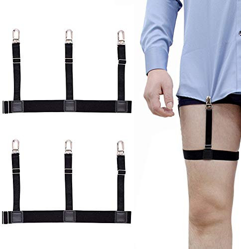 GoHZQ Herren Hemdhalter Elastisch Hemden Halter Hose mit Rutschfest Sperrung Schellen für Shirt Stays, Versteckter Hemdclip hält das Hemd Ordentlich