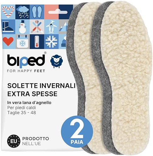 biped 2 par ullinnersulor av lammull och filt - Extra tjocka, värmande vinterinnersulor för herr- och damskor z1004(46)