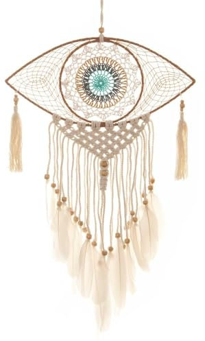 HAB & GUT -HA510- Traumfänger Eye mit Federn 35 x 60 cm Makramee Dreamcatcher Boho Wandbehang