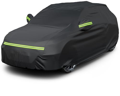 Favoto Bâche Voiture Housse de Protection Auto Exterieur PEVA Couverture Imperméable pour SUV Compact avec Ouverte Latérale pour Cabine, Coton Respirant, Anti UV Neige Poussière, 465x185x160cm Noir