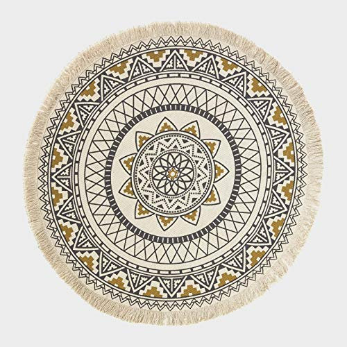 HOMESCAPES Alfombra redonda de 100 % algodón con diseño de mandala, 145 cm de ancho, con borlas, tejida a mano, estilo bohemio, elegante, para sala de estar y dormitorio