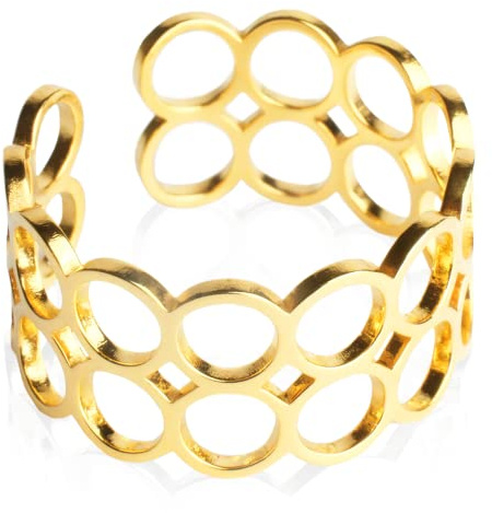 Offener Statement Ring Damen • Chunky Cuff Ring • Edelstahl Schmuck mit geometrischem Design • verstellbar ab Größe 60 (Ø 19 mm)