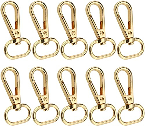 Unvtap 10 Stück 25 x 50 mm Golden Schwenker Hummer Haken Schlüsselanhänger D-Ringen Drehbare Karabinerhaken Karabinerhaken Schlüsselanhänger für DIY Tasche Schlüsselband Rucksack Gurt Zubehör