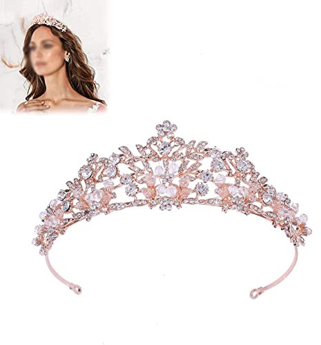 YSTJKD Strass Krone Wassertropfen Braut Tiara Rosegold Crystal Strass Tiara Kristall Blume Braut Diadem Zirkon Diadem Tiara Damen Haarschmuck Für Hochzeiten, Kostüme, Partys, Bankette (Roségold)