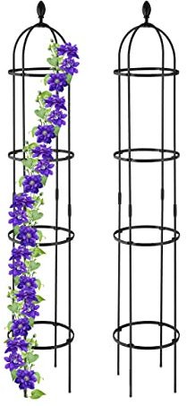 Relaxdays Rankhilfe Obelisk, 2er Set, 190 cm hoch, Ranksäule für Kletterpflanzen, freistehend, Metall Rosenturm, schwarz
