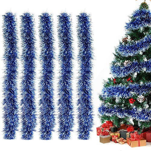 Aurasky Guirlande Noël Bleu - Lot de 5 Sapin, Tinsel Métallique Scintillante - Décoration Noël