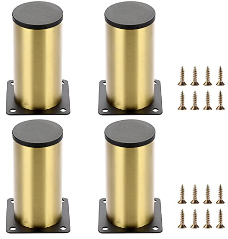 SUMTree 4 Stück 10cm Möbelfüße aus Edelstahl Schrankfüße Beine für Stühle Tisch Schrank Schreibtisch Sofa Möbelbeine mit Schrauben Einfachen Montage Runde(Golden)