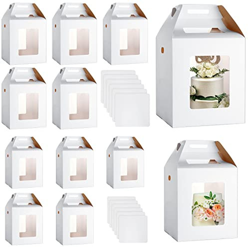 24 Stück hohe Kuchenboxen mit Fenster und Kuchenplatten, große Bäckerei-Boxen, Einweg-Etagen-Kuchenbehälter, Kraftschicht, Kuchenträger mit Griff für Party, Hochzeit (30,5 cm, 25,4 cm)