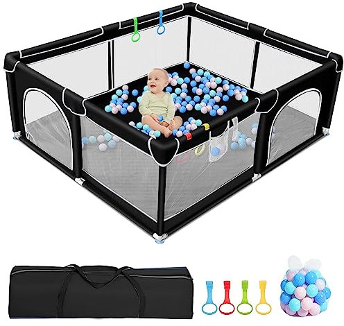 Wholede Laufstall Baby, 150x180cm Laufgitter Baby Faltbar, Baby Playpen, Spielecke für Babys mit 50 Spielbällen und 4 Zugring