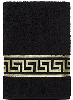 Belle Arti Premium Mäander handdukar, duschhanddukar, gästhanddukar, fluffig frotté, bomull (set om 2 – 100 x 150 cm, svart)