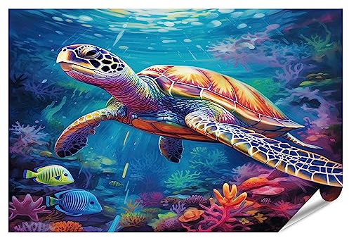 islandburner XXL Bild Poster Schildkröte Schwimmt Im Meer Premium Bilder Fotodruck