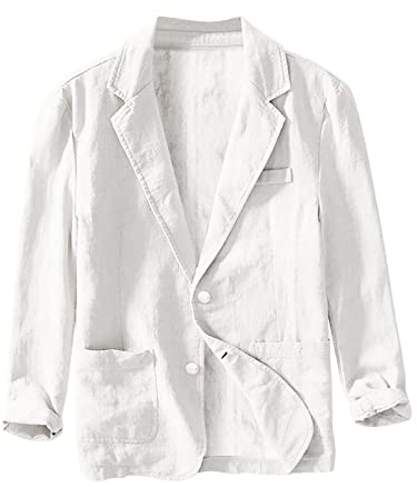 Duohropke Sakko Blazer de lino para hombre, chaqueta de traje de ocio con dos botones, abrigos deportivos ligeros de manga larga, camisa de verano, camisa de lino, chaqueta de traje, monocolor,