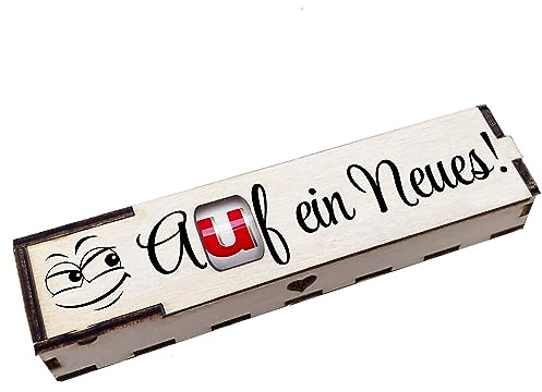 Duplo Geschenkbox mit Gravur inkl. Schokoriegel Holzbox mit Spruch Geschenkidee Schokolade Mitbringsel - Auf ein Neues!