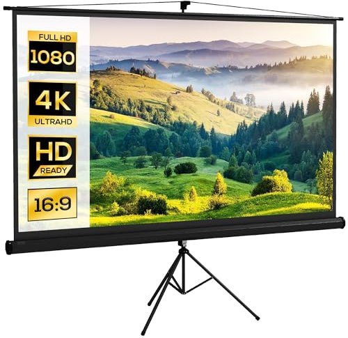 HOMCOM Pantalla de Proyector Manual con Soporte 100 Pulgadas Pantalla de Proyección Portátil Formato 16:9 con Altura Ajustable para Interior y Exterior Cine en Casa Patio 221x124 cm Negro