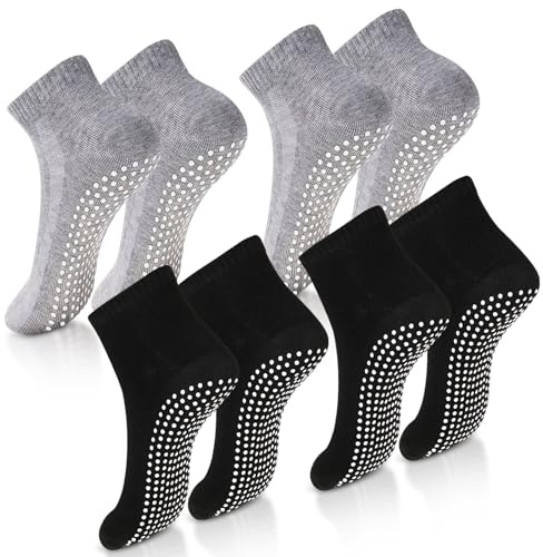 4 Paar Stoppersocken für Damen und Herren - Antirutschsocken mit ABS für Yoga, Pilates, Tanz, Ballett, Trampolin, Fitness, Krankenhaus - Größe 37-42