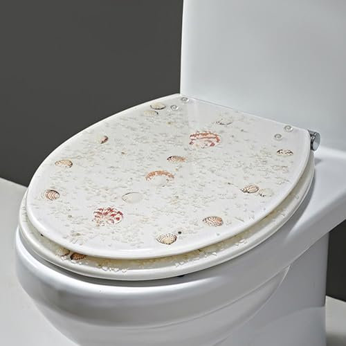 Wttfc Toilettendeckel mit Absenkautomatik und Quick-Release-Funktion, WC Sitze mit Transparent Harz, Scharnieren aus Edelstahl, 3D-Ozean-Serie Toilettensitz mit Echte Muscheln und Sande,M