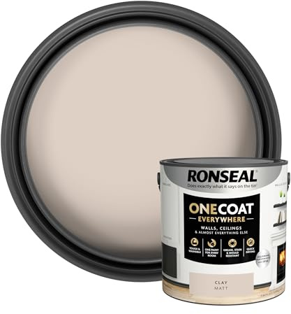 Ronseal One Coat Everywhere Paint Clay Matt 2.5L – Durable Interior Paint for Walls & Ceilings Smooth Finish Quick Coverage Ideal for Easy Home Projects