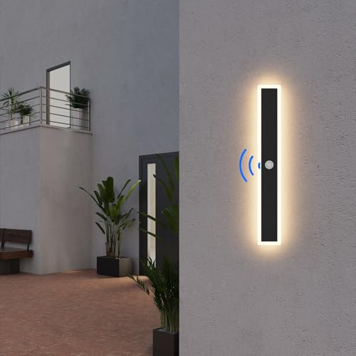 Klighten LED Lange Wandleuchte Außen/Innen Wandlampe, Außenwandleuchte mit Bewegungsmelder 60CM/20W, IP65 Außenleuchte Edelstahl+Acryl, Außenlampe für Villa/Terasse, Warmweiß 3000K, Schwarz