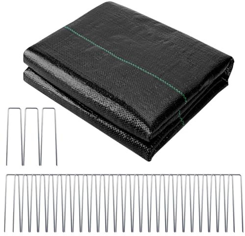 Telo Pacciamatura 2x25M, Telo Pacciamante, 90g/m² Tessuto Non Tessuto Anti Erbacce, Telo Anti Erbacce per Orto, Telo Giardino Anti Erbacce Tessuto Permeabile all'Acqu per Orto, con 30 Picchetti U