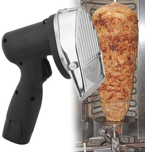 Beachtiful Outil de Coupe Gyroscopique électrique, Trancheuse Shawarma 60 KG/H, Couteau à Doner Kebab sans Fil, Coupe-Viande Gyroscopique, épaisseur Maximale de 8 mm (2 Batteries 2000 mAh)