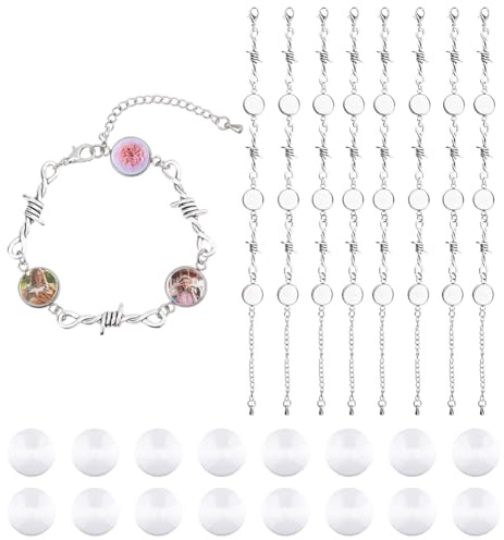 DICOSMETIC 10 Sets Armband Lünette Einstellungen DIY Blank Armband Herstellung Kit 12mm Edelstahl Tablett Armband Rohlinge Basis Armreif Cabochon Tablett Mit Dornen Armband Kette