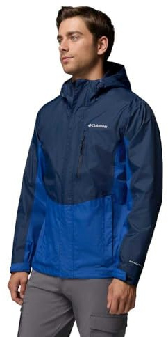 Columbia Pouring Adventure 3 Jacket, Chaqueta impermeable para la lluvia Hombre, Azul marino universitario, azul montaña, M