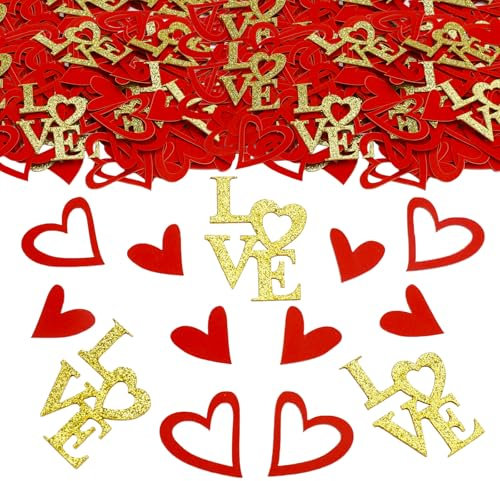 ParPix 100 Stück Großes Herz Konfetti Hochzeit Deko, Rot und Gold, Hochzeit und Valentinstag, Karton, Nicht Essbar