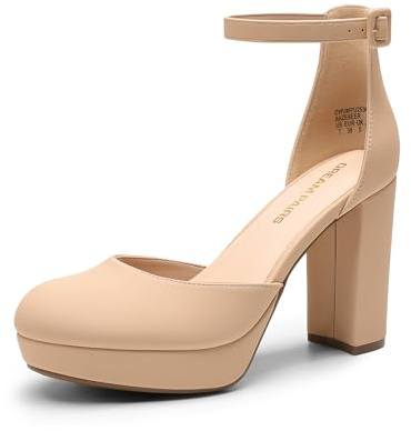 DREAM PAIRS Zapatos Tacón Alto Plataforma,Desnudo,39