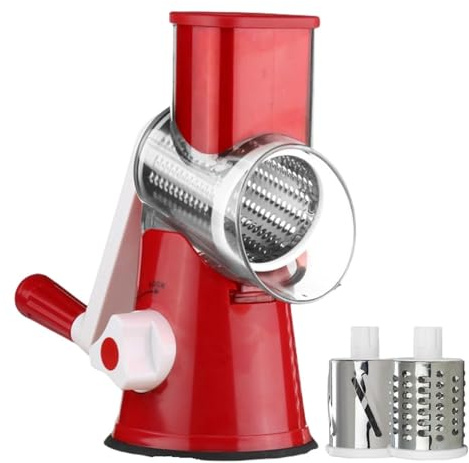 Casa cult maisonculte RotoChef - Mandolina per verdure manuale Taglio Legumi Multifunzione con 3 Lame di Tamburo Staccabili per Patate, Carote, Formaggio, Forte Aspirazione