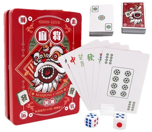 Mahjong Card Game Set | Chinese Playing Mahjong Card Set | Playing Mahjong Large Print Card Contains 144 Cards | Traditional Chinese Board Game For Friends Gatherings, Social and Family Activities