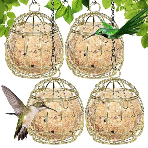 4 comederos de bolas de sebo para pájaros, comedero de bolas de grasa Supa y bandeja diseñada para contener bolas de grasa con red y sin red