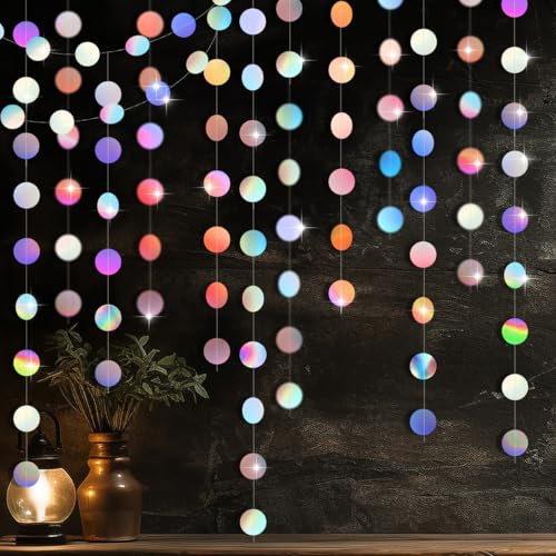 MOPLA 6 Stück Runde Papier Girlande Bunt Deko 4m Papier Girlande Glitzer Runde Kreis Banner Hängende Iridescent Party Circle Dots Garland für Geburtstag Hochzeit Party Deko Weihnachten Karneval