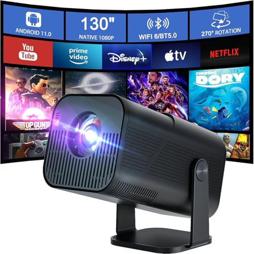 Projector with WiFi and Bluetooth, Full HD 4K Auto Keyston Smart mini Projector with Android TV 11.0, projector for bedroom Home Movie