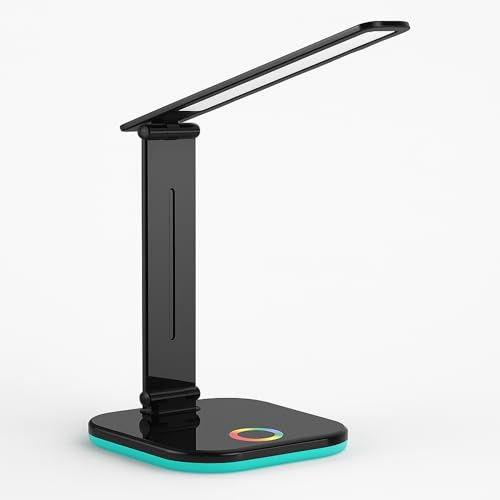 BURAKH Lampada da tavolo a LED Lampada da lettura da scrivania con ricarica wireless 5 modalità - Lampada da scrivania dimmerabile con controllo touch
