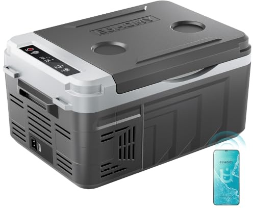 EUHOMY 12 volt kylskåp, 12 kvart kompressor elektrisk kylare APP-kontroll, bilkylskåp 12/24 V DC och 120-240 V AC, bilkylskåp - 35 ° C ~ 40 ° C, bärbar frys för husbil, resor, camping