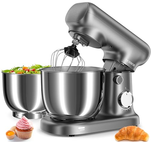 Küchenmaschine Knetmaschine Mit 2.5L+3L Dual-Schalen, 10-Gang-Elektro-Freischneider 1500w - Inklusive Ei-Schlag, Teigschnecke & Flachschaber FüR Heimbacken Und TäGliches Kochen (Silber grau)