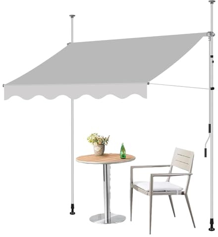 Balkonmarkise Verstellbar UV-beständig Grau ohne Bohren Klemmmarkise mit Handkurbel Wasserdicht Sonnenschutz für Terrasse - 350 cm Größe
