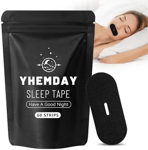 Yhemday Munband för sömn, 60 stycken antisnarkningsmunremsor, minskar snarkning och främjar näsandning, mjuk självhäftande sömnstödstejp, antisnarkningsanordning för både män och kvinnor,Svart