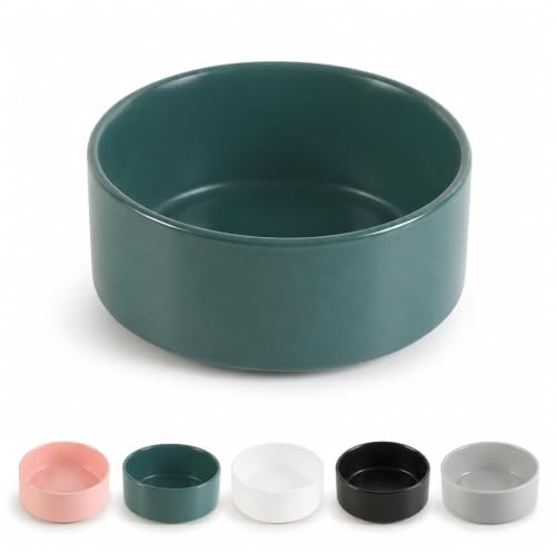 Keramisk Anti-skid Hundskål - Hundfoderskål för Små Hundar - Kattskål för Vatten och Foder - Keramisk Skål med Splattering - 13 cm - 140 g / 320 ML - Grön